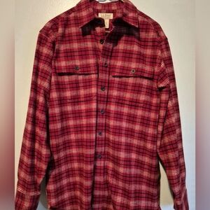 Vintage LL Bean Chamois Coth Shirt Men M 100% Cotton Red Black Plaid Classic